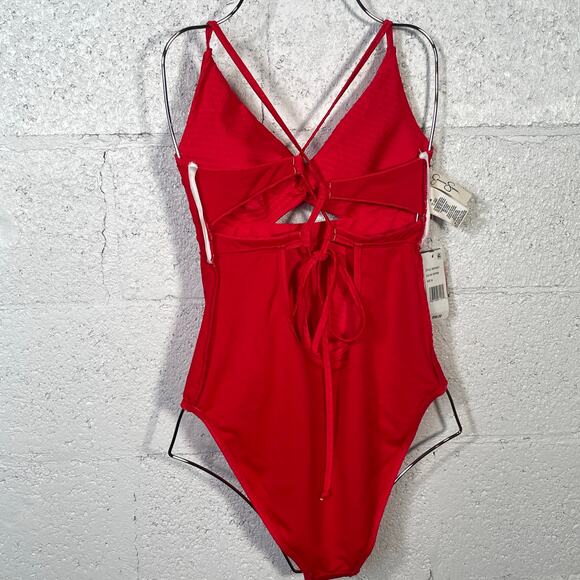 Jessica Simpson Pretty in Pique Twist Front One Piece Swimsuit red Medium - Picture 5 of 10